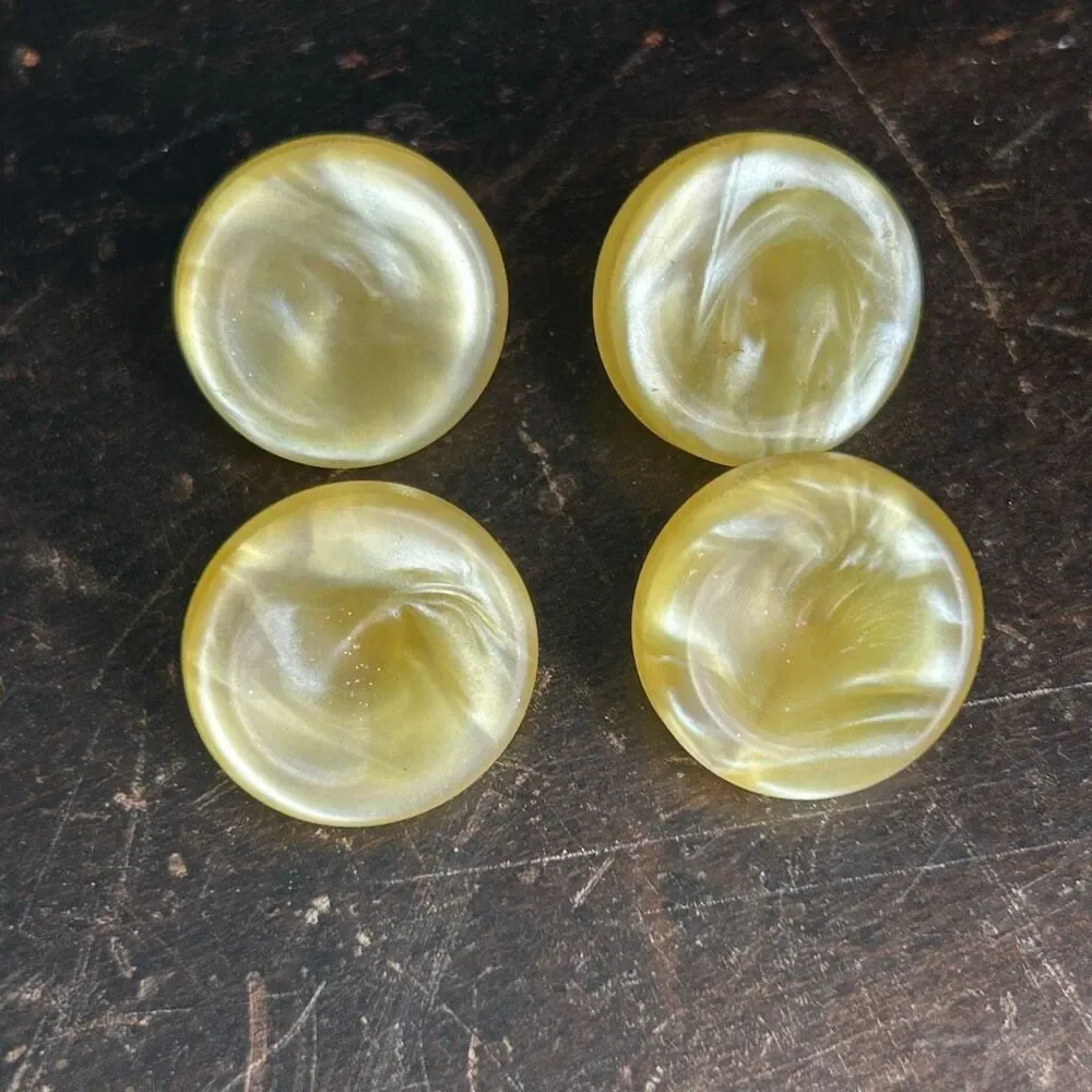 Vintage 4 Yellow Moonglow Lucite Concave Round Buttons